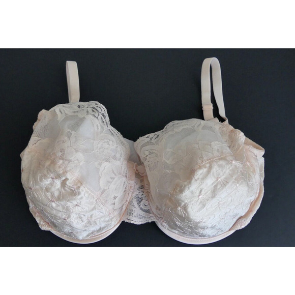Vtg Victoria's Secret Bra 36D Pink Embroidered Bow Lace Gold Label Bralette 80s - Picture 1 of 8